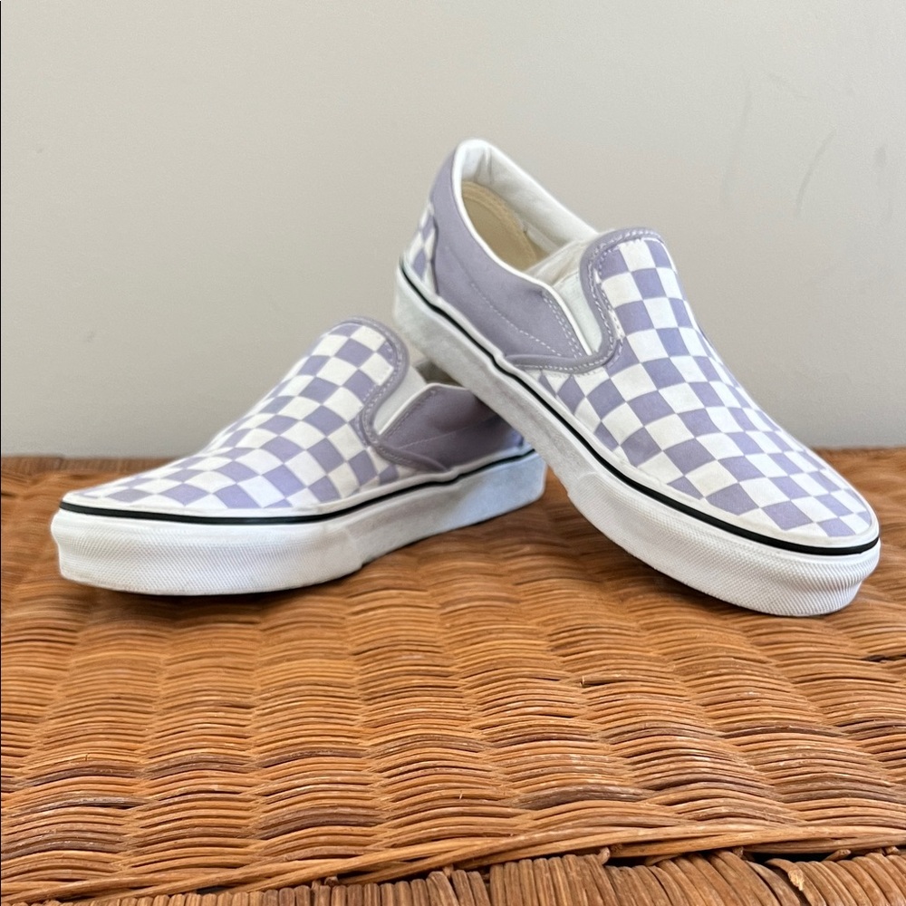 Purple and White Checkered Slide On Vans sz. 7
